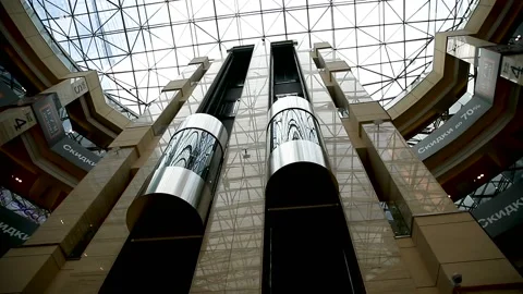 Two elevators going down. interior in a business center. Stock Footage 91084530