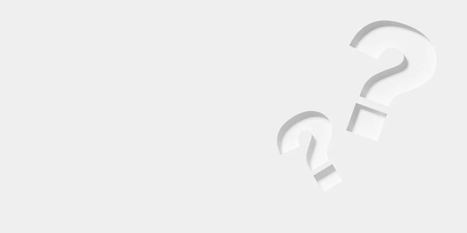 Two embossed question marks on white background, idea, solution or question.. Illustrazione stock