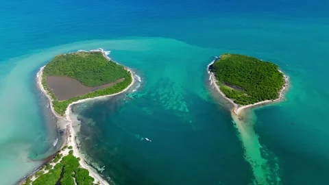 Two Emerald Islands Connected by Nature: Aerial View of Twin Islets in Vieques Stock Footage 281671306