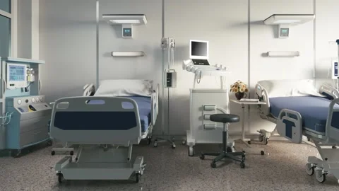 Two empty bed in a hospital room with medical equipment Vidéo 137160207