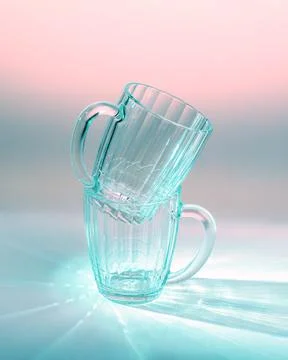 Two empty beer glasses in neon light Stock Photos