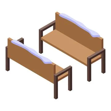 Two empty benches covered with snow in isometric view Ilustração Stock