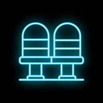 Two empty benches glowing with blue neon light on a black background Stock Illustration