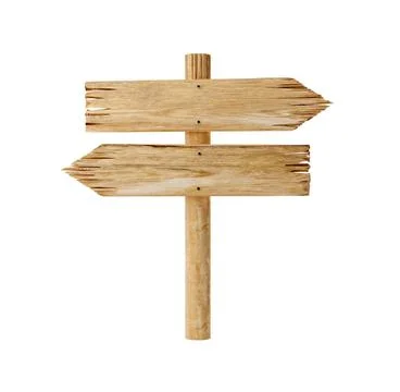 Two empty, blank wooden arrow dircetion signs on wood post with room for text Stock Illustration