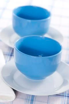 Two empty blue plates for the soup Stock Photos