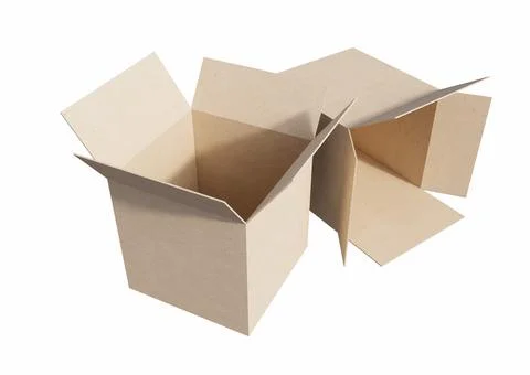 Two Empty Cardboard Boxes with Open Lids Isolated on White 스톡 일러스트