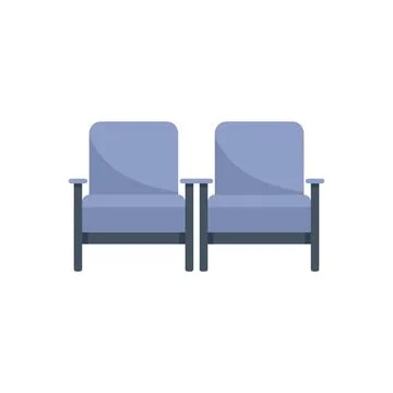 Two empty cinema chairs with armrests and cup holders are in the hall Stock Illustration