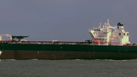 Two empty container ships passing each other at a sea port 스톡 동영상 115502459