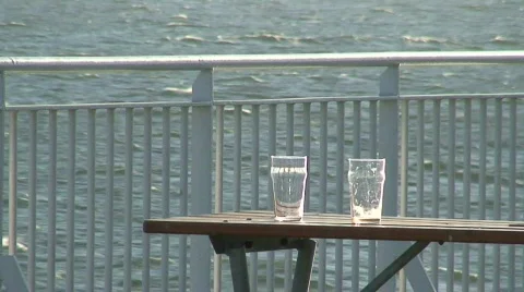 Two empty glasses on the table of cruise ship Stock Footage 73895