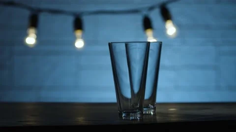 Two empty glasses on the table Stock Footage 143097799