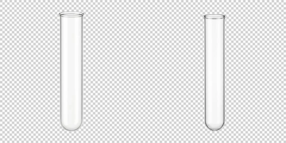 Two empty laboratory test tubes isolated on a grey checkered background for.. Stock Photos