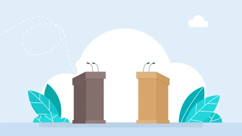 Two empty lecterns. Lecterns with mic. Speech delivered from a lectern equipped Stock Footage 348124241