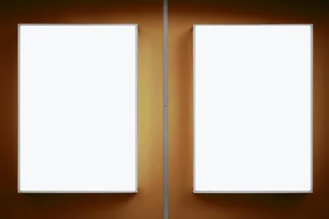 Two empty lightboxes on the wall. Stock Photos