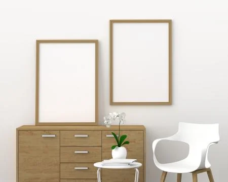 Two empty photo frame for mockup in modern living room, 3D render, 3D illustr Foto stock