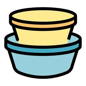 Two empty plastic bowls stacked together icon Stock Illustration