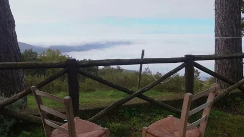 Two empty seats in a wonderful panorama. Tourism, nice mountain place Stock Footage 141591704