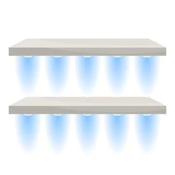 Two empty shelves with spotlights shining downwards creating dramatic lighting 스톡 일러스트
