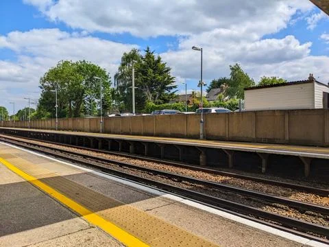Two empty side platforms at Meopham next to a car park Stock Photos