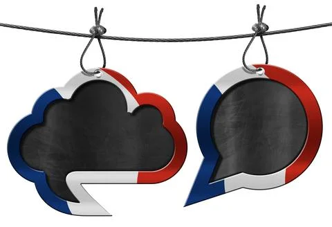 Two Empty Speech Bubbles with French Flag Isolated on White Background Stock Illustration