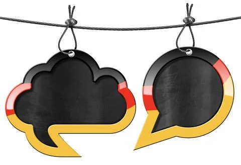 Two Empty Speech Bubbles with German Flag Isolated on White Background Stock Illustration