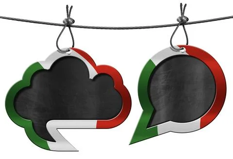 Two Empty Speech Bubbles with Italian Flag Isolated on White Background Stock Illustration