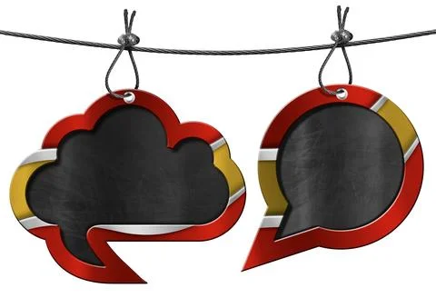 Two Empty Speech Bubbles with Spanish Flag Isolated on White Background Illustrazione stock