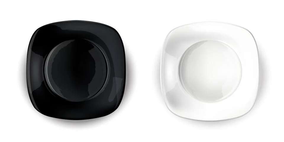 Two empty square plates - black and white. Stock Illustration