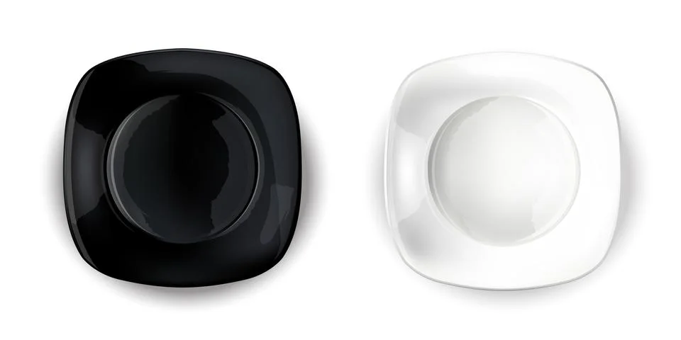 Two empty square plates - black and white. Stock Illustration