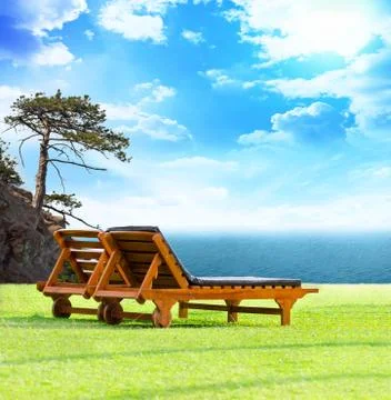 Two empty sunbed Stock Photos