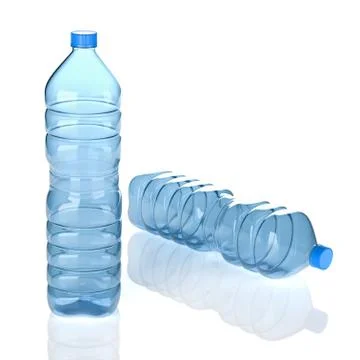 Two Empty Transparent Blue Plastic Water Bottles on White Background Stock Illustration