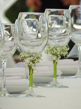 Two empty wedding champagne glasses Stock Photos