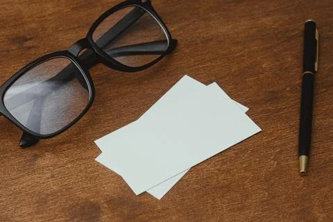 Two empty white business card templates for branding identity presentation. E Stock Photos