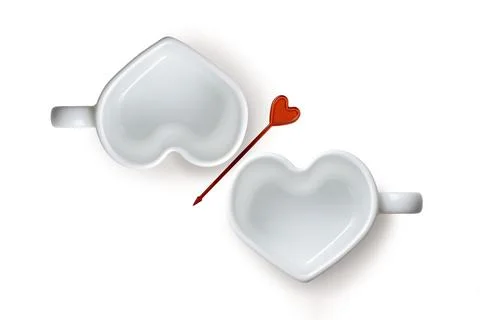 Two empty white heart-shaped cups isolated on a white background Stock Photos