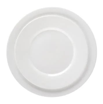 Two empty white plates isolated on white background. Stock Photos