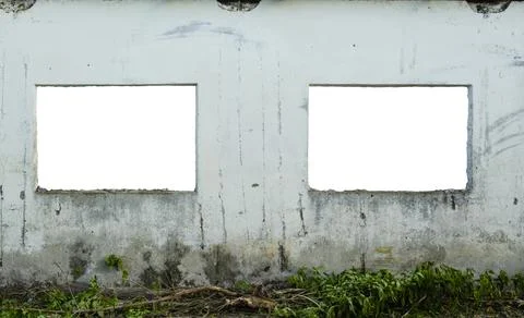 Two Empty white Square holes in the concrete wall with bricked-in. The backgr Stock Photos