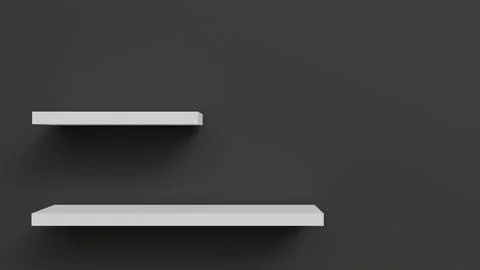 Two empty white wall shelves on gray background for product placement, interi Stock Illustration