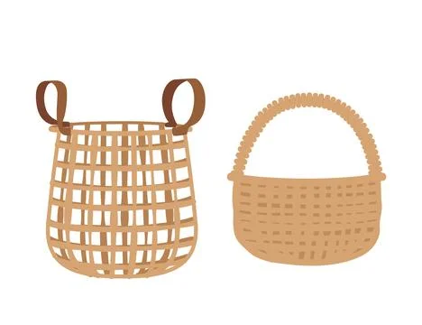 Two empty wicker baskets vector illustration isolated on white background Stock Illustration