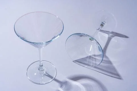 Two empty wine glass on gray background top view Stock Photos