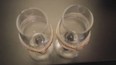 Two Empty Wine Glasses With Diamonds Stock Footage 62771182