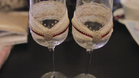 Two Empty Wine Glasses With Diamonds Stock Footage 62771441