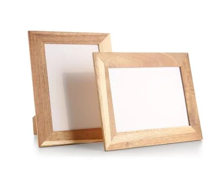 Two empty wooden photo frames on white background Stock Photos