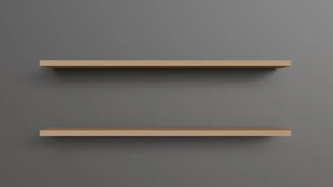 Two empty wooden wall shelves on a gray background for product placement, i.. Stock Illustration