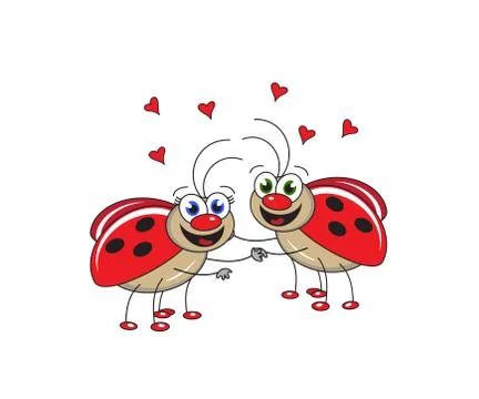 Two enamored ladybugs on a white background. Cartoon. Stock Illustration