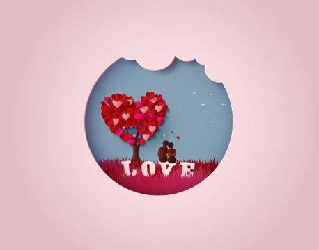 Two enamored under a love tree. Stock Illustration