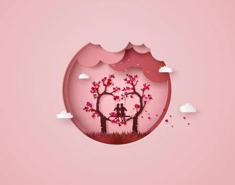 Two enamored under a love tree Stock Illustration