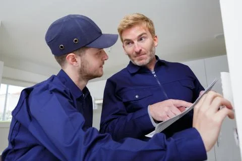Two engineer in construction site Stock Photos