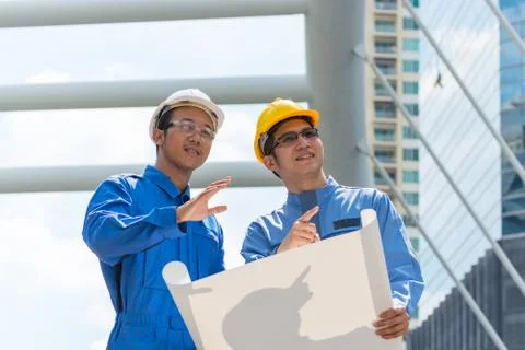 Two Engineer or Architect discuss Stock Photos