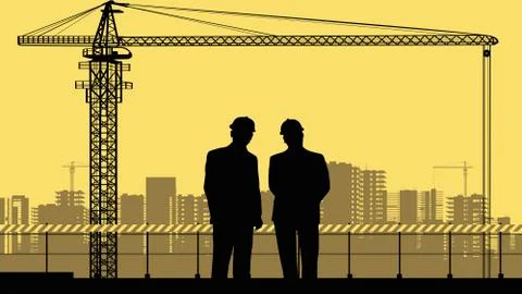 Two engineers and a construction site. Stock Illustration