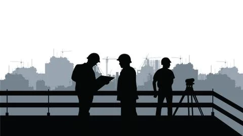 Two engineers and a construction site. Stock Illustration