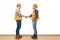 The two engineers handshake on the white wall background Photo